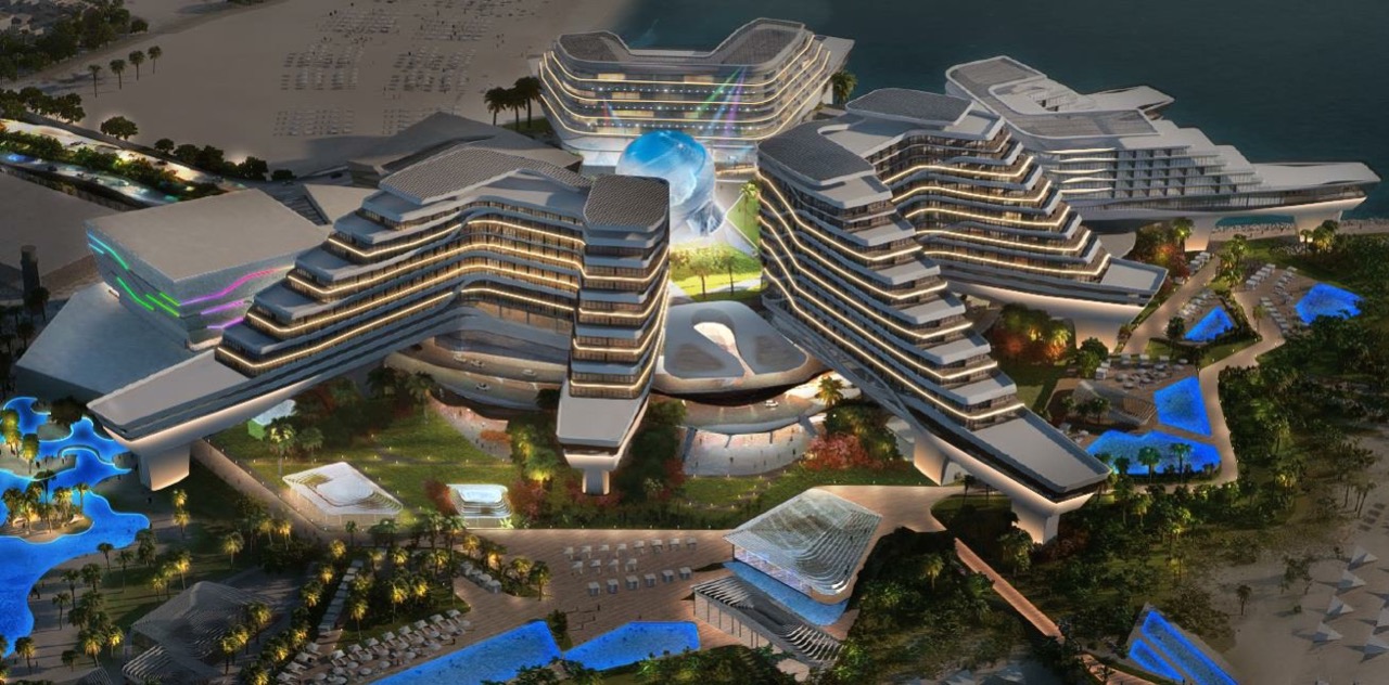 Ulta realistic render of luxury resort island near Burj Al Arab